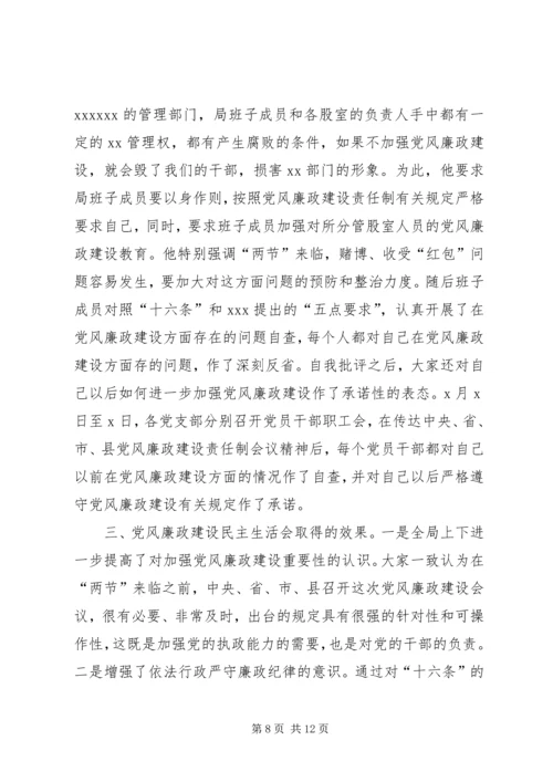 局党组开展廉政自律准则学习专题民主生活会情况的报告.docx