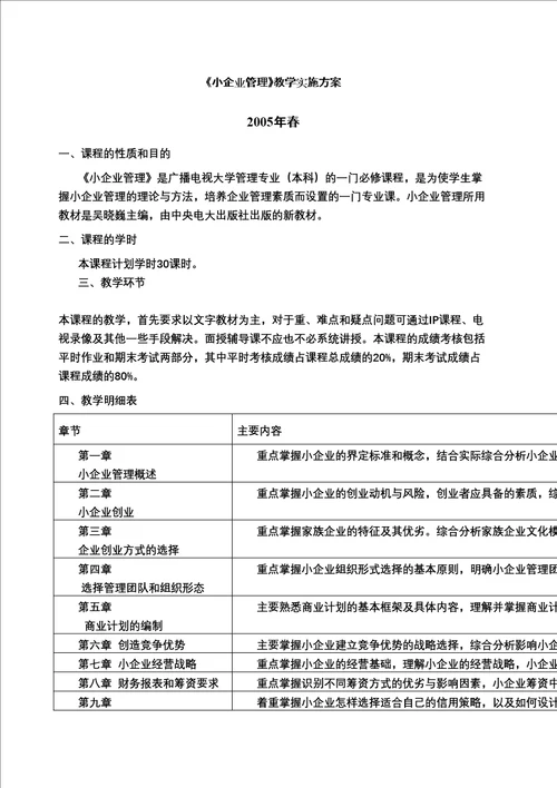 小企业管理教学实施方案