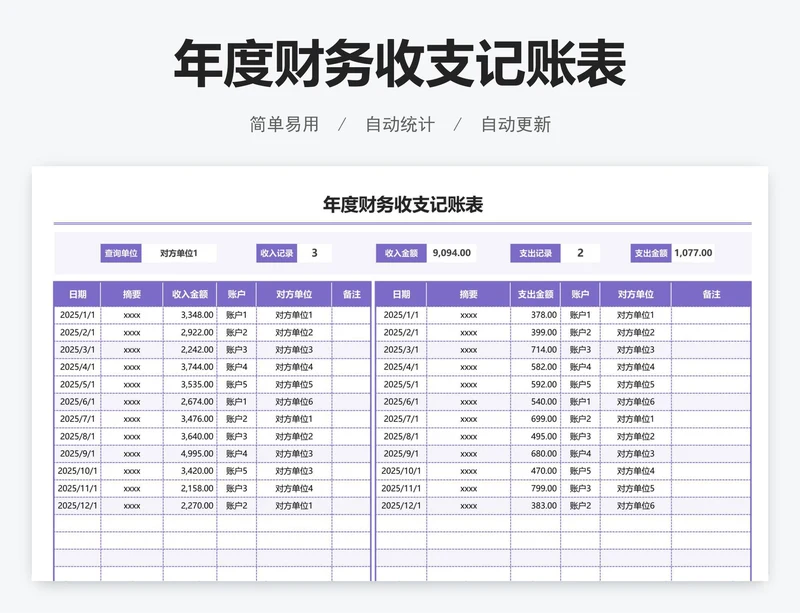 年度财务收支记账表