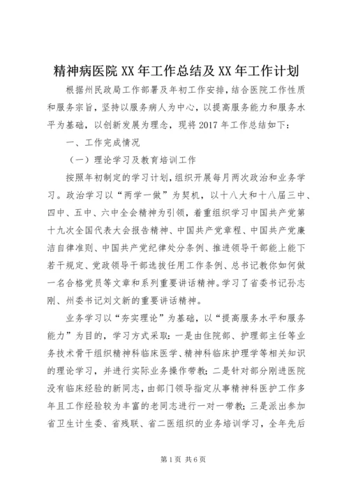 精神病医院XX年工作总结及XX年工作计划精编.docx