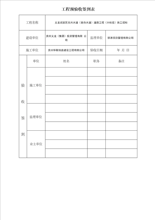 工程预验收表格