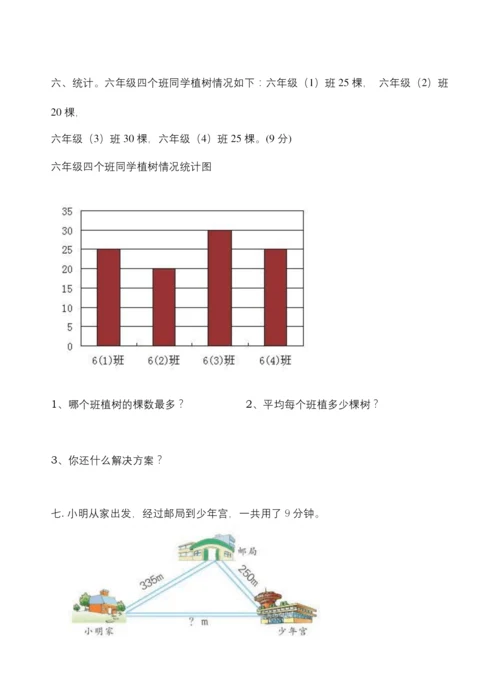 人教版三年级下册数学期中考试试卷.docx
