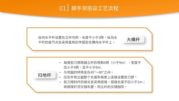 橙黄色简约商务脚手架搭设架体安全防护企业生产PPT模板