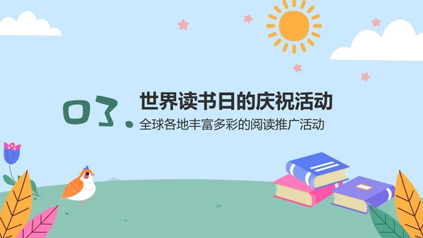 蓝色卡通风世界读书日的由来与意义PPT模板