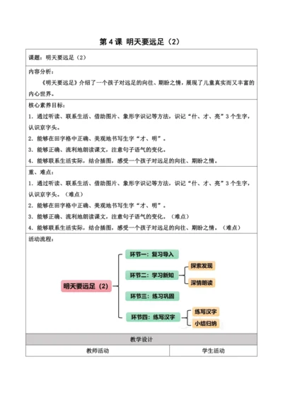 部编1A 第7单元 第4课 明天要远足（2）教学设计