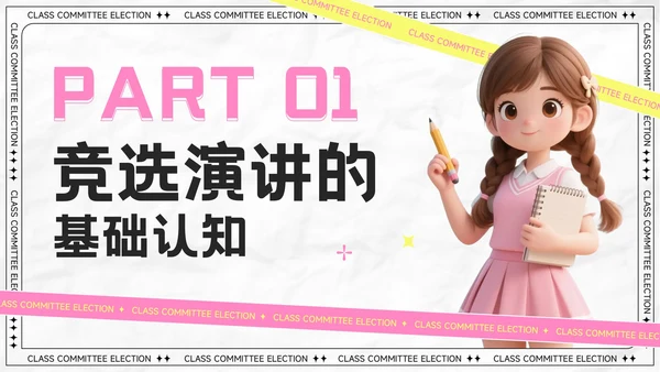 粉色卡通风大学生班委竞选演讲PPT模板