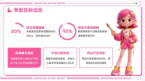 粉色创意潮流风营销复盘报告PPT模板