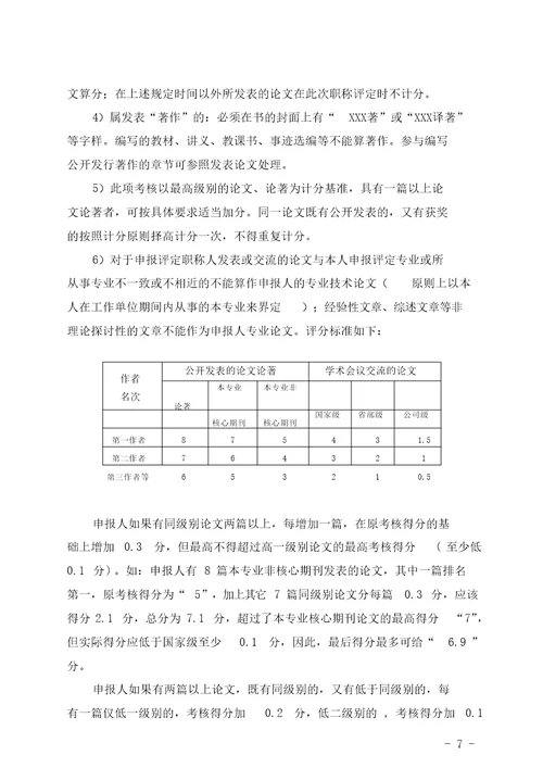中级职称评审量化考核标准
