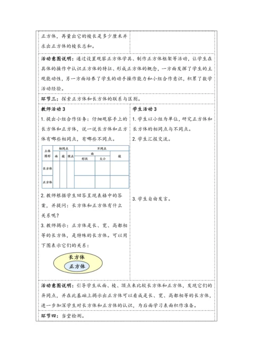 大单元教学【核心素养目标】3.2  正方体的认识（表格式）教学设计