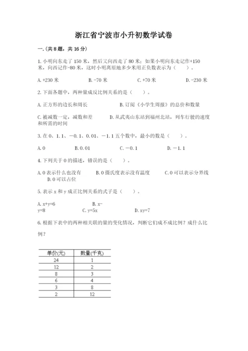 浙江省宁波市小升初数学试卷附完整答案【各地真题】.docx