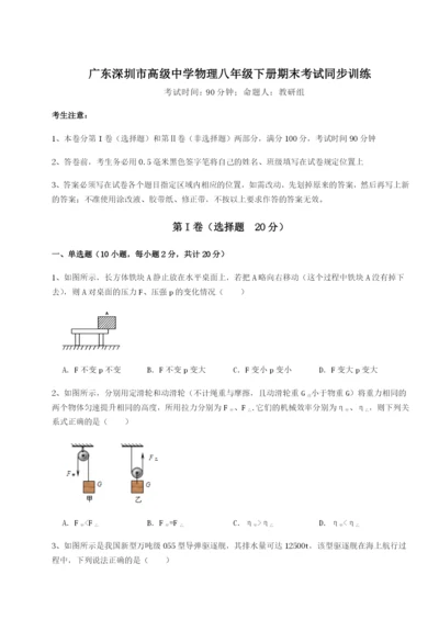 广东深圳市高级中学物理八年级下册期末考试同步训练试题（含答案及解析）.docx