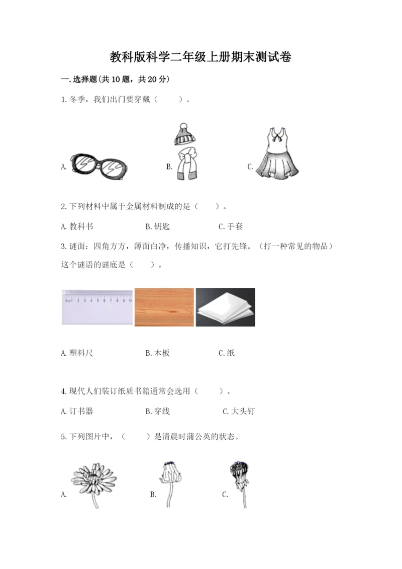 教科版科学二年级上册期末测试卷精品（巩固）.docx