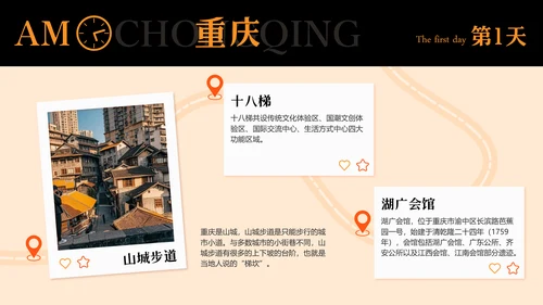 橙黑色插画风重庆旅游攻略