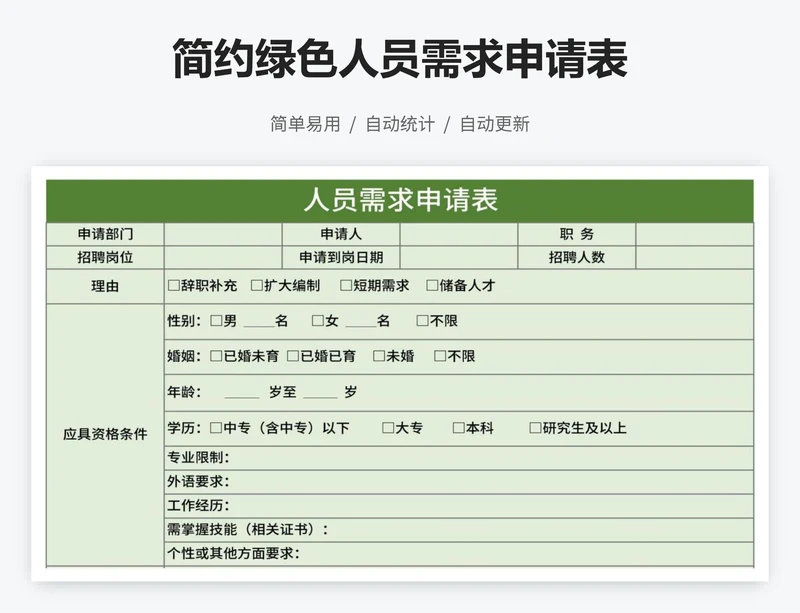 简约绿色人员需求申请表