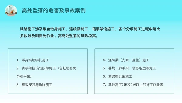 蓝色简约插画高处作业安全防护培训主题PPT模板安全培训