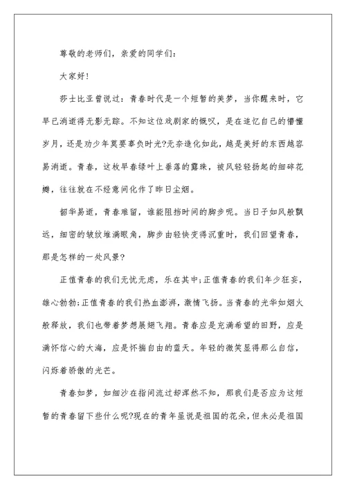 中学生青春演讲稿600字