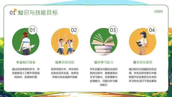 绿色插画风研学旅行活动PPT