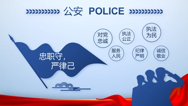 蓝色大气人民警察风采动态PPT模板