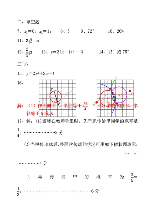 20142015九年级数学上期末试卷及答案