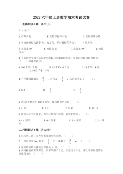 2022六年级上册数学期末考试试卷附完整答案【夺冠系列】.docx