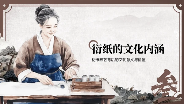 棕色中国风非遗衍纸技艺赏析PPT模板
