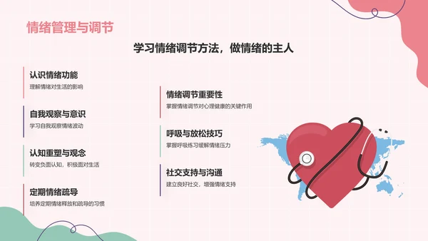 红色插画风心理健康主题班会PPT模板
