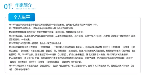 《艾青》知名作家生平介绍PPT模板