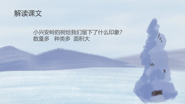 蓝色插画风三年级语文美丽的小兴安岭课件PPT模板