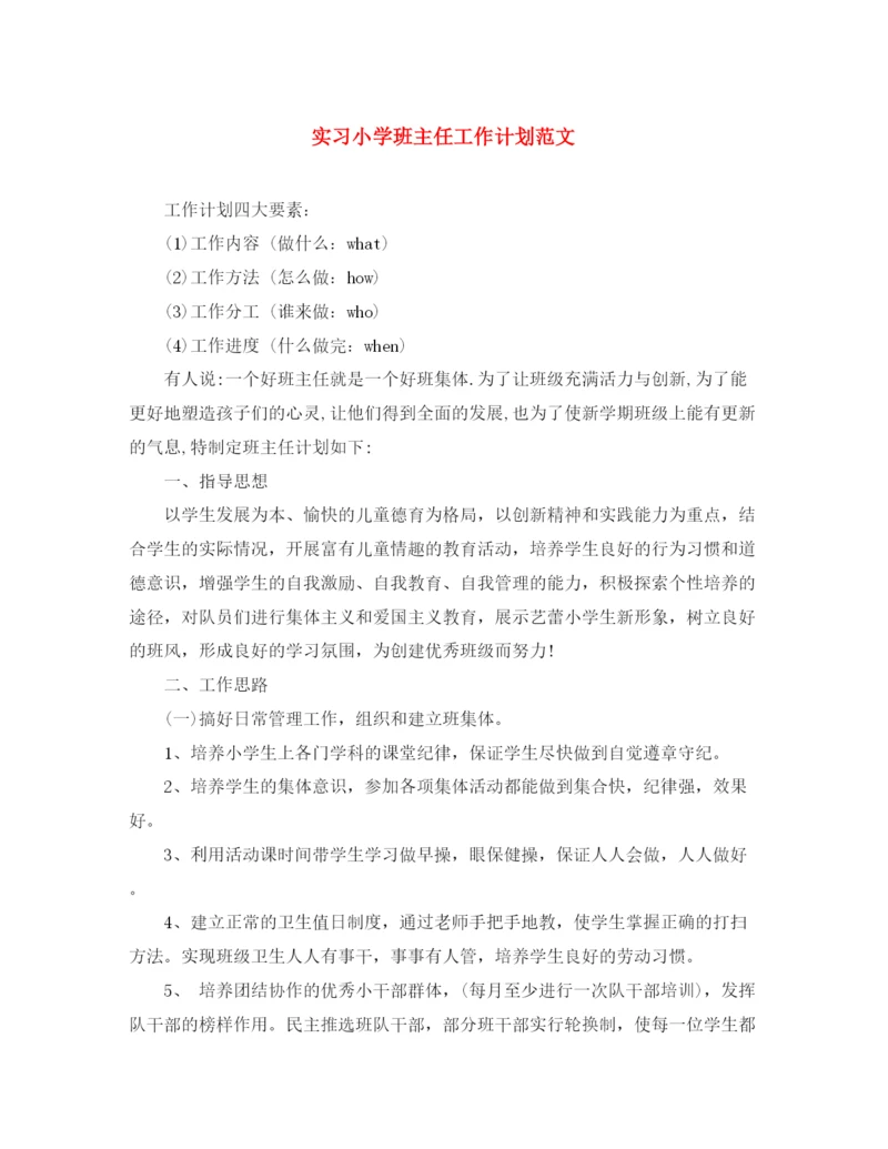 精编之实习小学班主任工作计划范文.docx