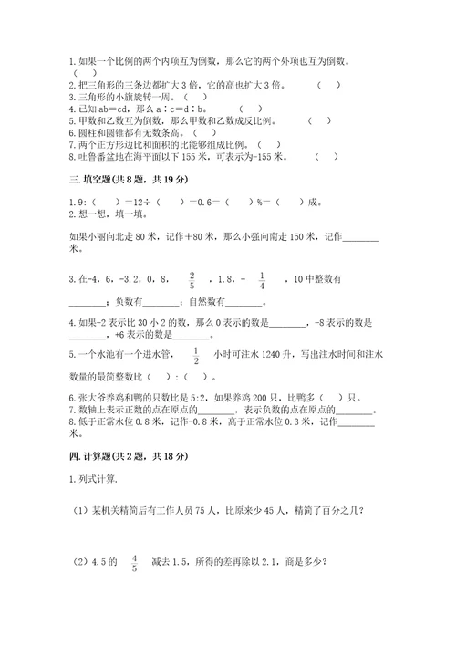 阜阳小学6年级数学试卷有解析答案