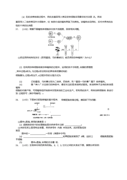 高二下学期期中考试生物试卷