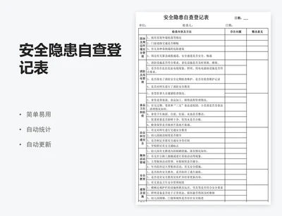 安全隐患自查登记表