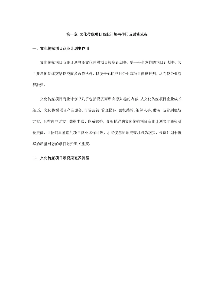 文化传媒项目商业计划书