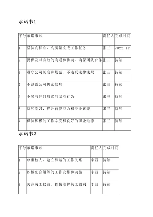 承诺书EXCEL表格模板