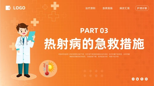 橙色简约热射病急救及护理措施PPT模板宣传PPT动态PPT