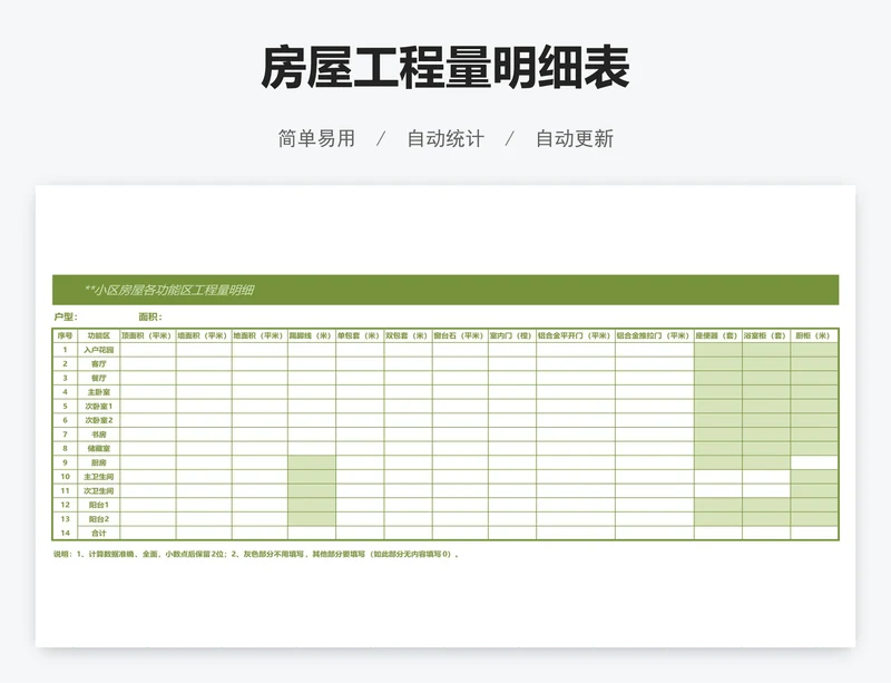 房屋工程量明细表