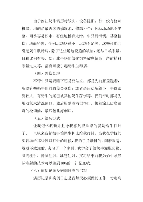 奶牛场毕业实习报告