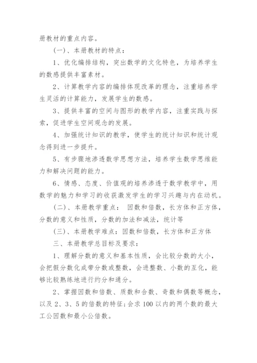 人教版小学五年级下册数学教学计划.docx