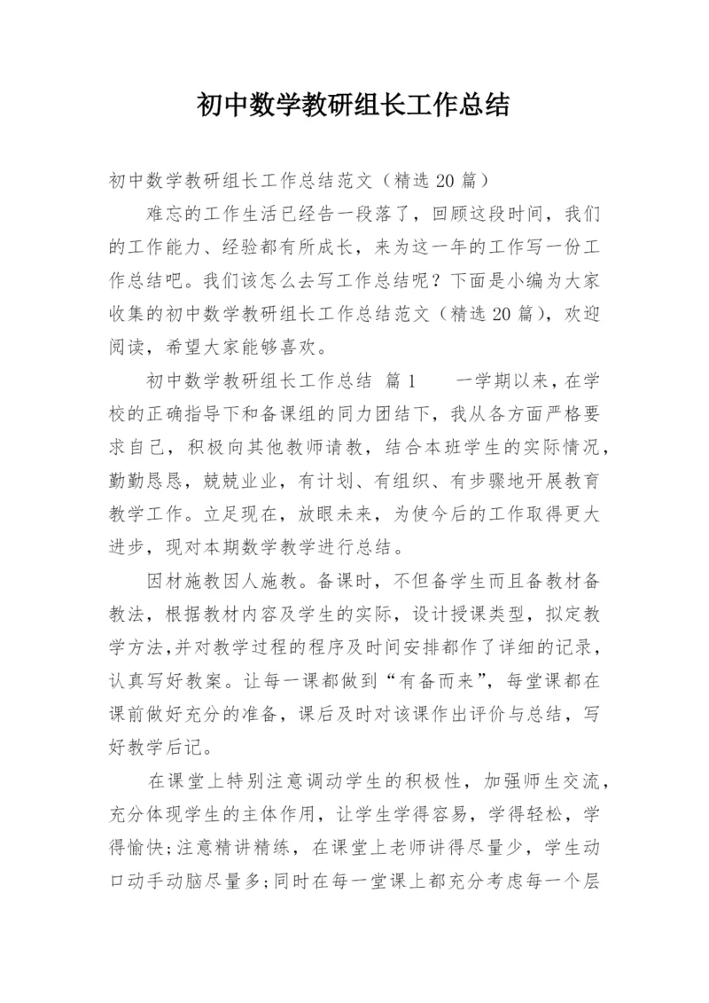 初中数学教研组长工作总结.docx