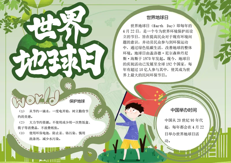 世界地球日word小报