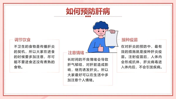 粉色卡通微立体全国爱肝日主题班会带内容PPT模板