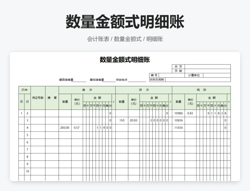 数量金额式明细账