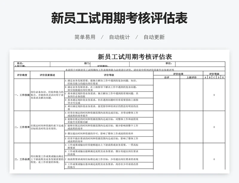 新员工试用期考核评估表