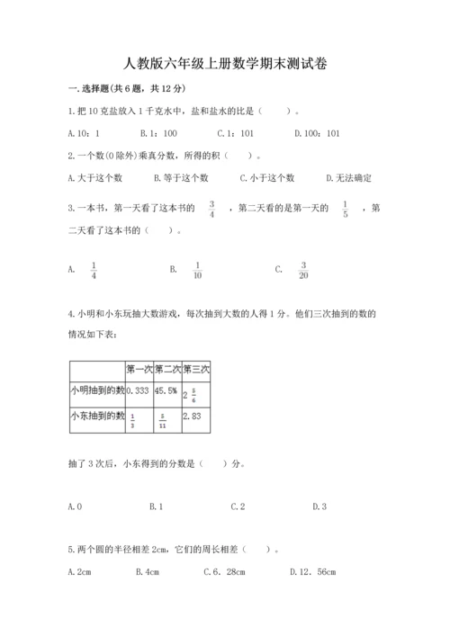 人教版六年级上册数学期末测试卷附答案【名师推荐】.docx