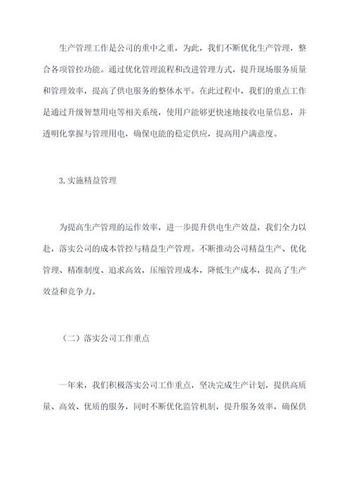 供电局生产副总述职报告