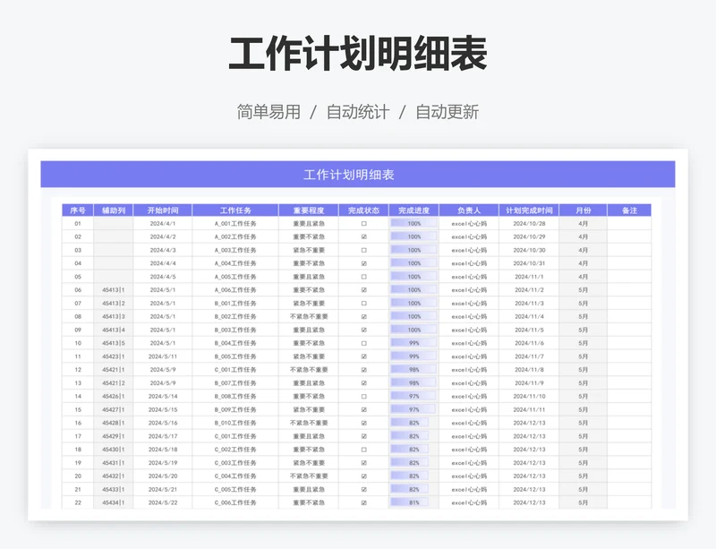 工作计划明细表