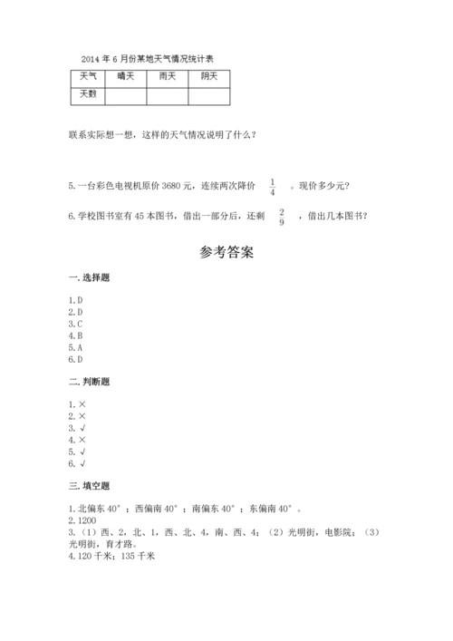 人教版六年级上册数学期中测试卷及参考答案（夺分金卷）.docx