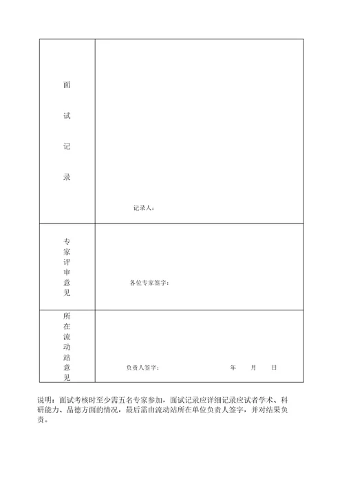 东北农业大学博士后进站面试考核表