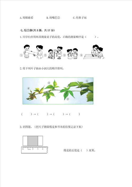 教科版一年级上册科学期末测试卷可打印