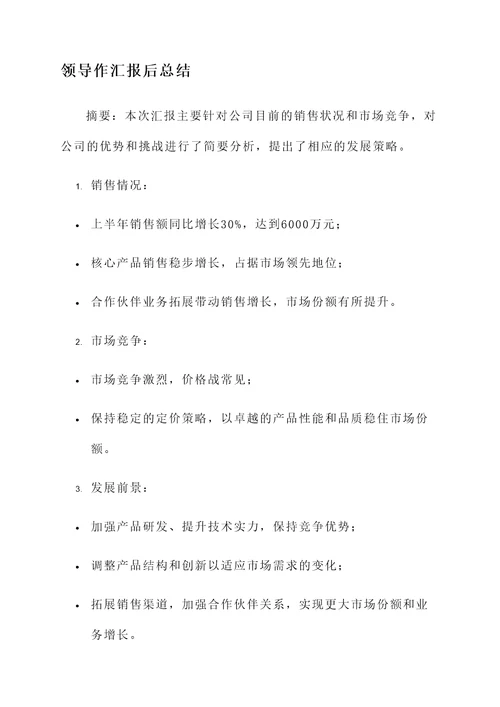 领导作汇报后总结